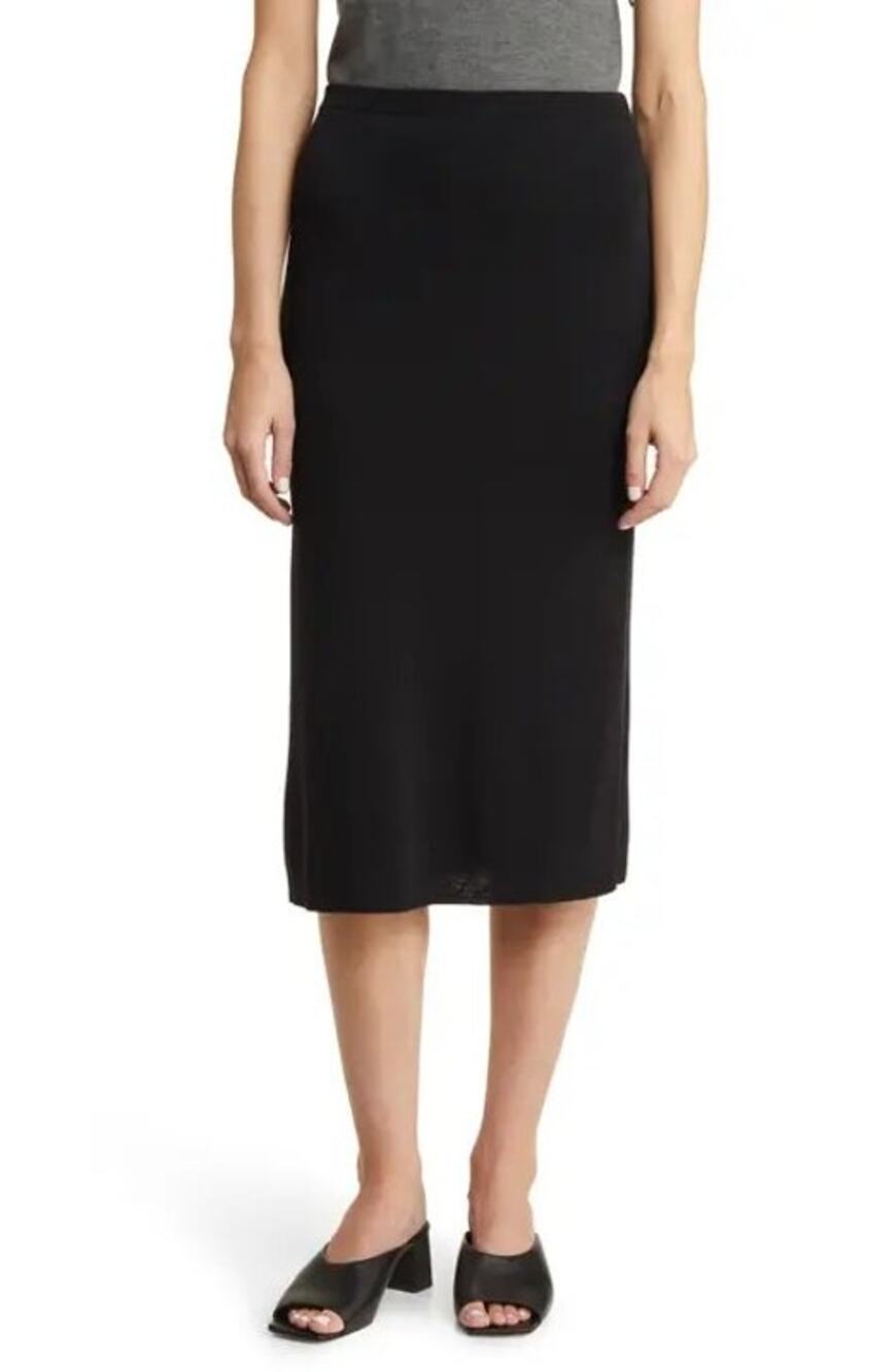 Eileen Fisher Petite Wool Blend Black Skirt Large PL